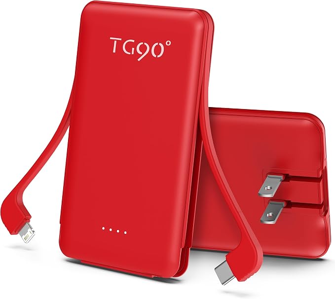 TG90° 5000mAh Ultra Slim Power Bank Built in Foldable AC Plug and Cables by TG90%C2%B0