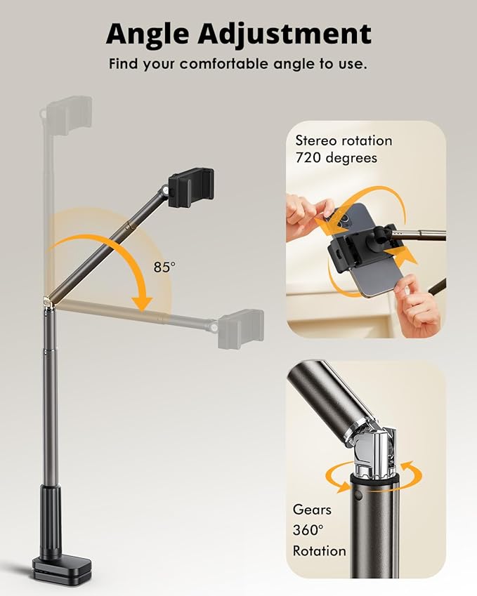Phone Holder for Bed, 360° Rotation Cell Phone Stand, Flexible Long Arm - Image 3