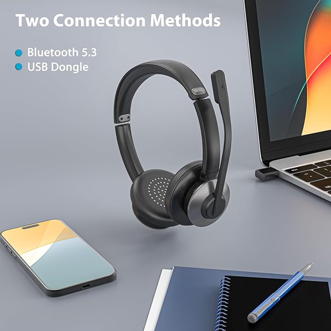 Wireless Headset with Mic for Work, Wireless Headphones with Mic & USB Dongle - Image 4