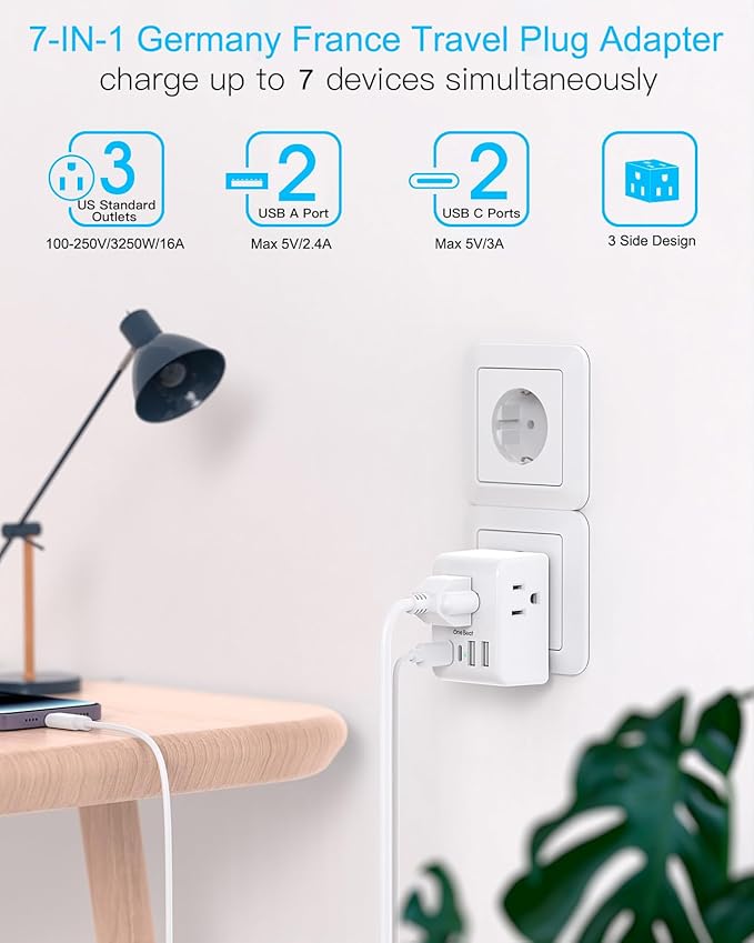 2 Pack Germany France Travel Plug Adapter, Type E/F Power Plug Adapter - Image 3