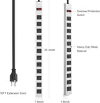 JUNNUJ Metal 12 Outlet Power Strip, Mountable Heavy Duty Power Strip, 1200J - Image 3