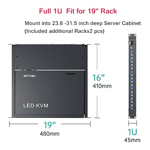 MT-VIKI Rack Mount KVM, 8 Port KVM VGA Switch w/15.6'' LCD Monitor, Mount into - Image 7
