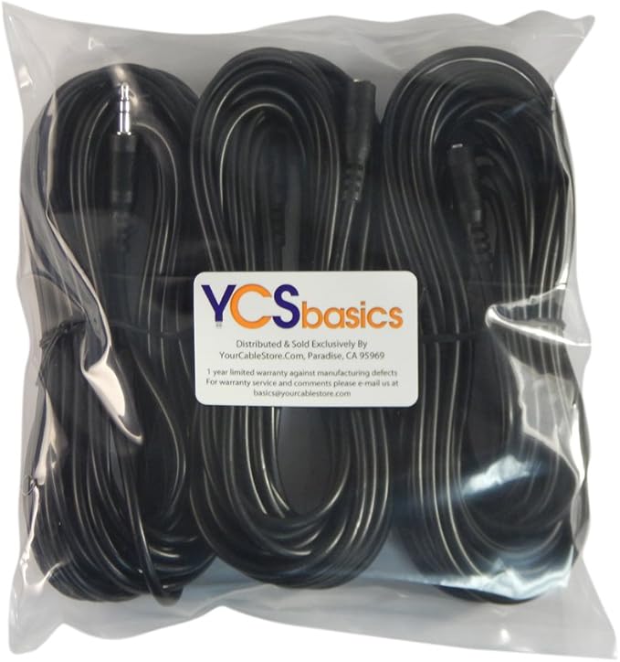 Three Pack of YCS Basics 25 Foot 3.5mm Stereo Headphone/AUX Extension Cable - Image 2