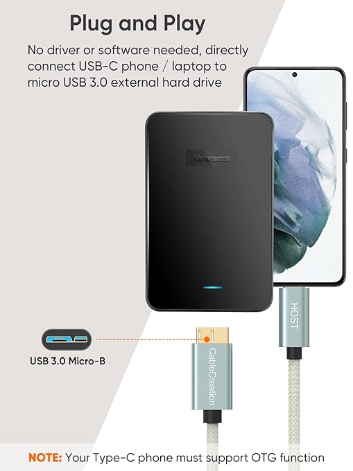 CableCreation 1FT USB C to Micro B Cable, 10Gbps Speed External Hard Drive - Image 5