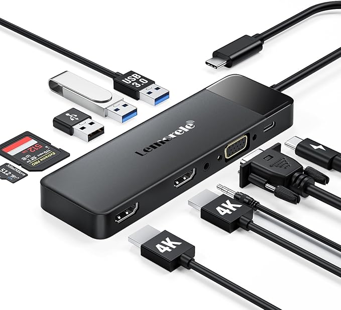 Lemorele USB C Docking Station for Laptop, 10 in 1 Triple Display Monitors by Lemorele
