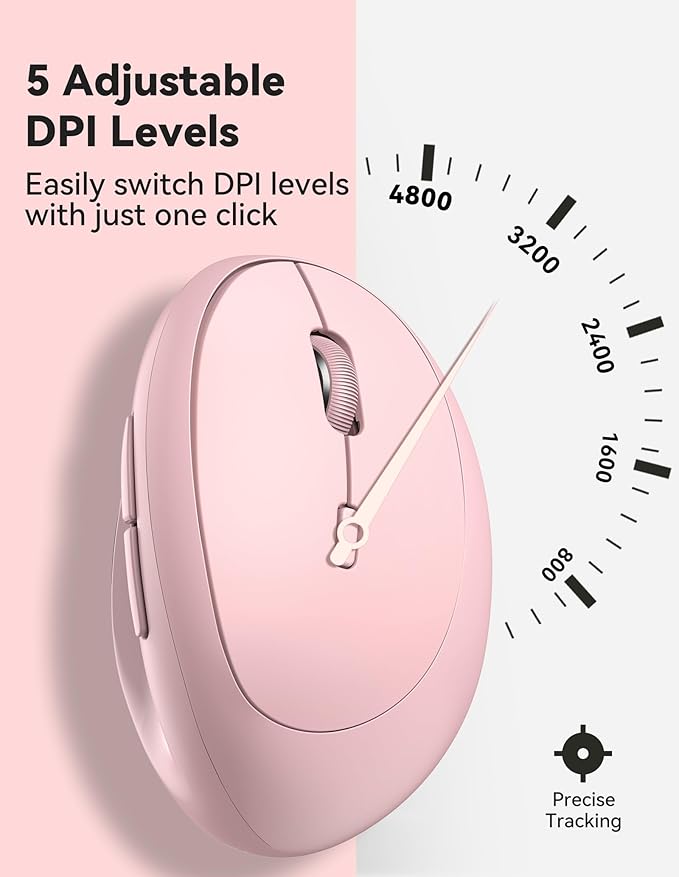 TECKNET Ergonomic Mouse, 4800 DPI Wireless Vertical Mouse, 5 Adjustable DPI - Image 3