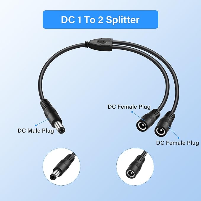 PNGKNYOCN DC 5.5x2.5mm 1 Male to 2 Female Power Supply Splitter Cord 30CM - Image 2
