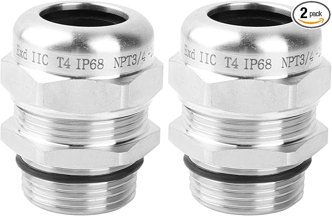 2 Pcs 3/4" NPT Stainless Steel Waterproof Cable Gland, IP68 Waterproof by Unknown