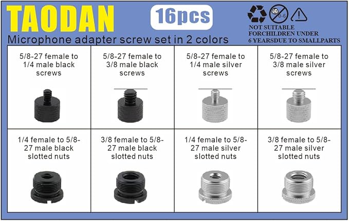 TAODAN 8PCS Black and Silver Aluminum Alloy Microphone Adapter Screws Set - Image 6