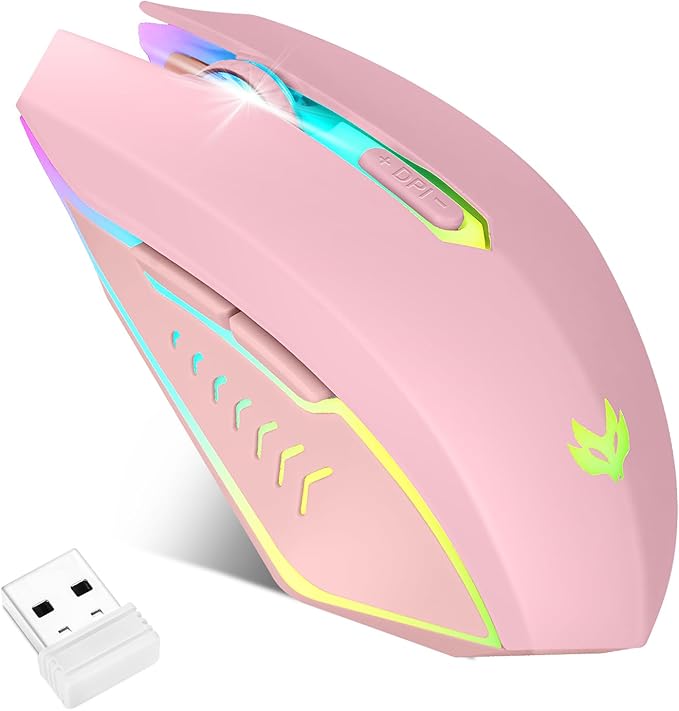 Wireless Gaming Mouse, Rechargeable Computer Mouse, 7-Color LED Light, by LuLabboard
