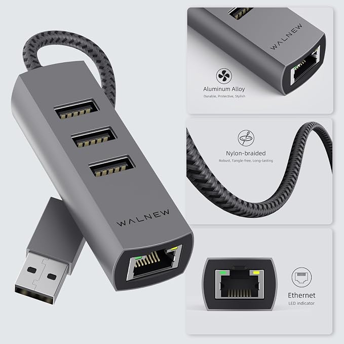 USB-C to Ethernet Adapter, WALNEW USBC to RJ45 LAN Adapter, Gigabit Cat Network - Image 6
