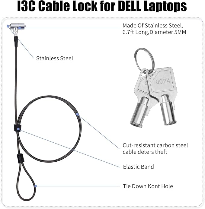 I3C Laptop Cable Lock Hardware Security Cable Lock Anti Theft 6.7FT Cable Lock - Image 3