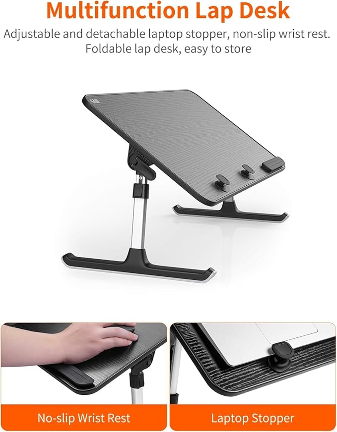 Desk, SAIJI Adjustable Laptop Stand, Breakfast Tray, 5 Heights, 4 Angles - Image 4