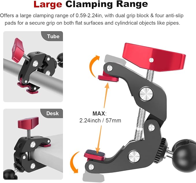 Super Clamp with Dual Ballhead Magic Arm, Aluminum Camera Clamp Mount Kit - Image 5