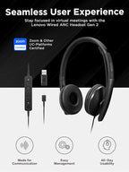 Lenovo Wired ANC Headset, USB-C and USB-A connectivity, Zoom Certified - Image 5