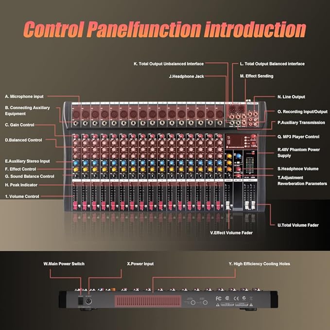 GX16 Professional 16 Channel Bluetooth Audio Mixing Console - Image 2