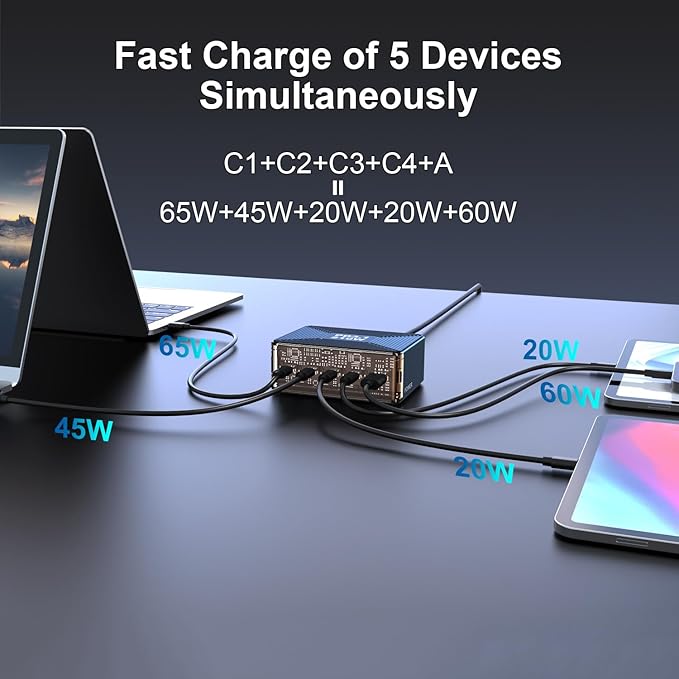210W USB C Charger, Graaci GaN 5-Port PD3.1 140W 100W PPS Fast Charging Station - Image 4