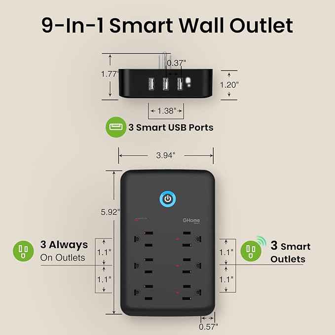 GHome Smart Power Strip, 1800W/15A High Power Devices Support Surge Protector - Image 8