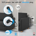 Ultra Flat Plug Surge Protector Power Strip 10 ft Cord, Long Power Strip - Image 6