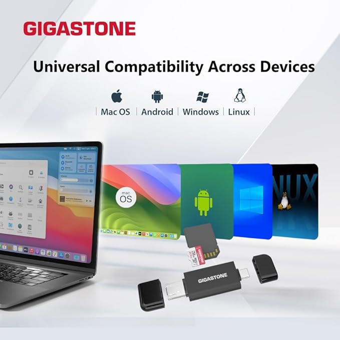 GIGASTONE SD Card Reader 2-Pack, 5-in-1 USB-A/USB-C Card Reader, Dual Slot - Image 2