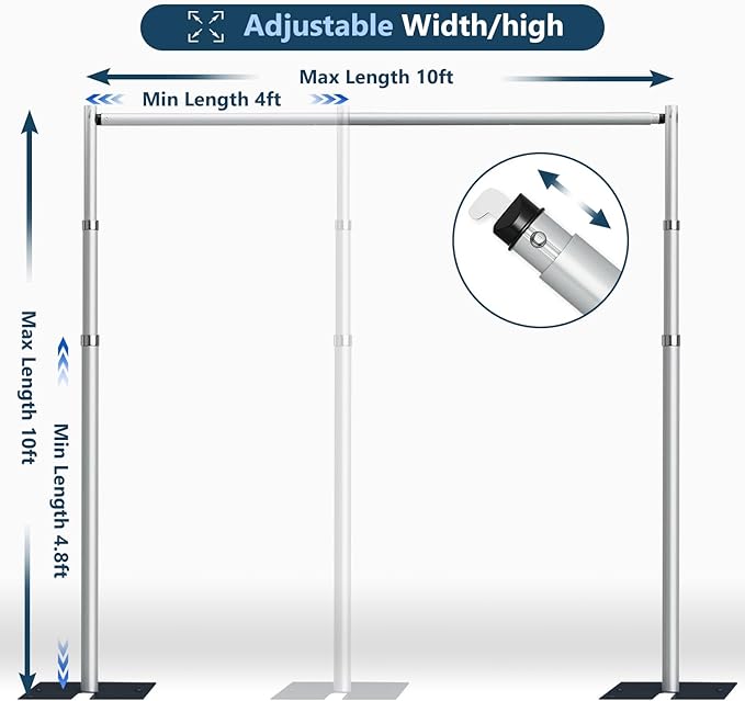 Pipe and Drap Backdrop Stand Kit, 10x 10ft Heavy Duty Adjustable Frame Backdrop - Image 2