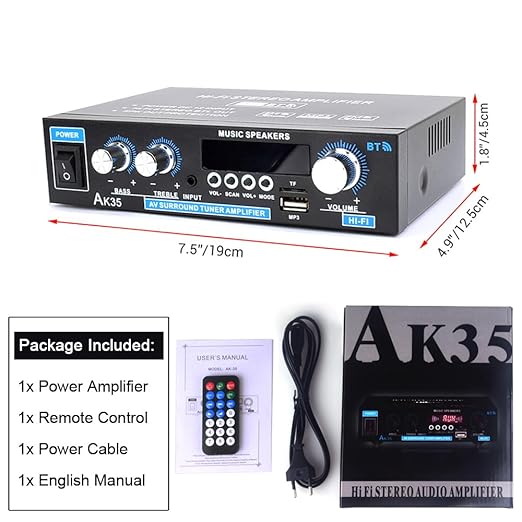 AK35 Stereo Amplifier Home Audio Bluetooth 5.0 Max 200W 2.0 Channel Mini - Image 7