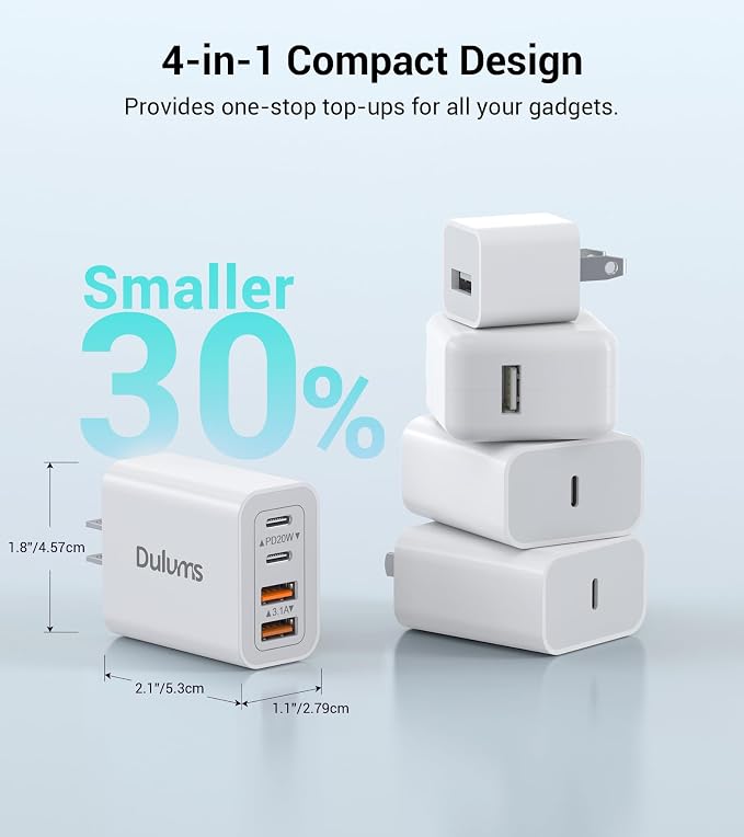 40W USB C Charger Cube, 4-Port PD+QC Power Adapter Multiport Brick Type C Box - Image 5