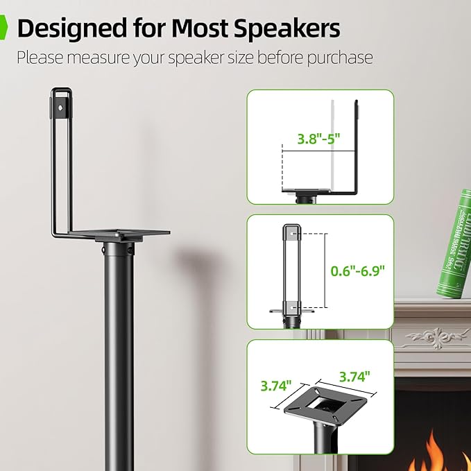 USX MOUNT Bookshelf Speaker Stands Pair, Height Adjustable Extends 32-42 inch - Image 3
