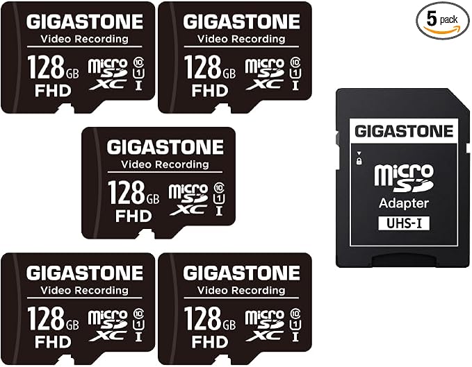 GIGASTONE 128GB Micro SD Card 5-Pack, A1 V30 4K Video Recording, Compatible by Gigastone