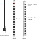 JUNNUJ Metal 12 Outlet Power Strip, Mountable Heavy Duty Power Strip, 1200J - Image 3