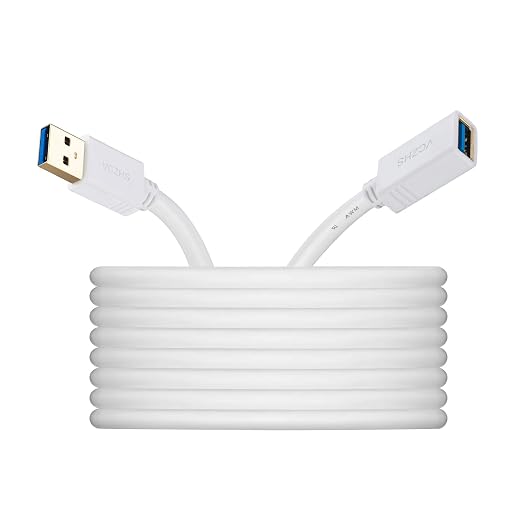 VCZHS Tech USB Extension Cable White 15ft, USB 3.0 Extender by VCZHSTech