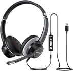 USB Headset with Microphone, 3.5mm Wired Computer Headsets with Noise by KONNAO