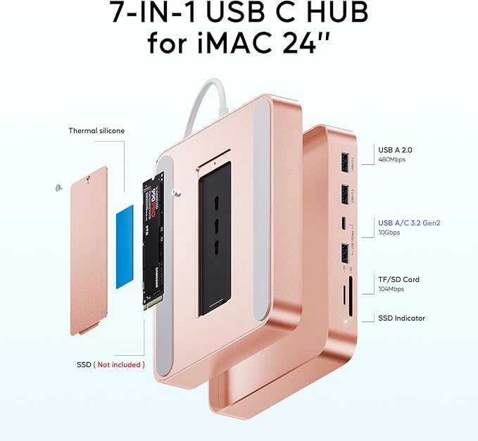 USB C HUB for iMac 24 inch 2021/2023/2024, USB Hub Adapter iMac Accessories for - Image 3