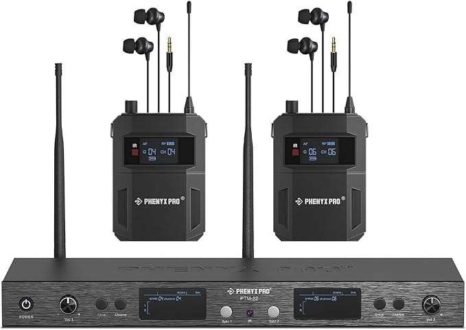 Phenyx Pro UHF Mono Dual Wireless in-Ear Monitor System, Metal Wireless IEM by PhenyxPro