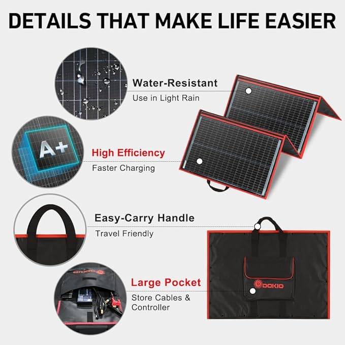 DOKIO 200W Portable Foldable Solar Panel Kit, Compact 20x26.4in Design 9.7lb - Image 4