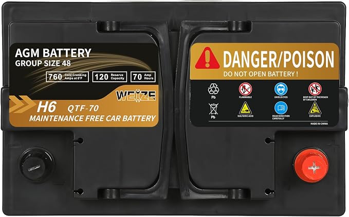 Weize Platinum AGM Battery BCI Group 48-12v 70ah H6 Size 48 Automotive Battery - Image 4