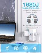 One Beat Surge Protector Wall Outlet Extender, 5 Outlets & 4 USB Ports - Image 6