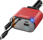 【Upgraded】 SUPERONE Retractable Car Charger 4 in 1, Fast Car Phone Charger by SUPERONE