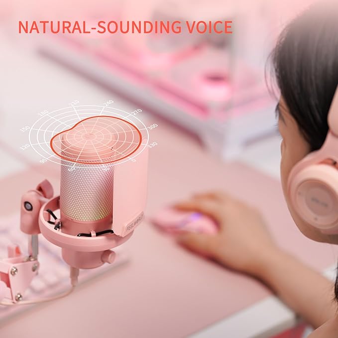 FEELWORLD VM1 Pink Gaming PC USB Microphone Condenser Mic - Image 6