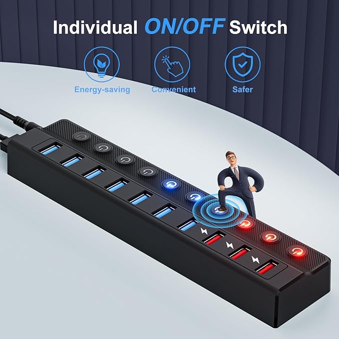 Powered USB Hub, 10-Port USB Splitter Hub - Image 5