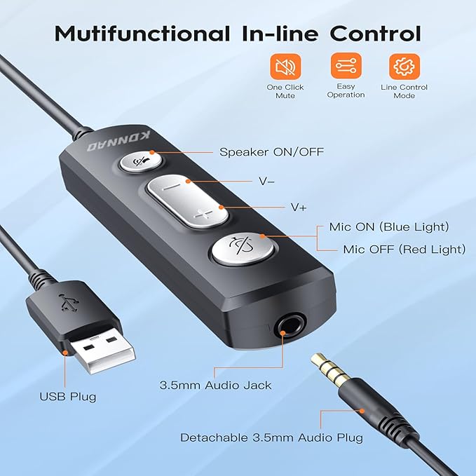 USB Headset with Microphone, 3.5mm Wired Computer Headsets with Noise - Image 2