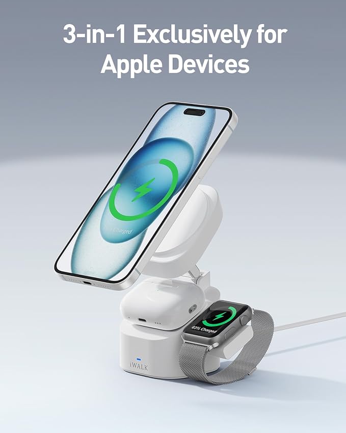iWALK 3-in-1 Magnetic Wireless Charging Stand, 15W Foldable Charger Station - Image 2