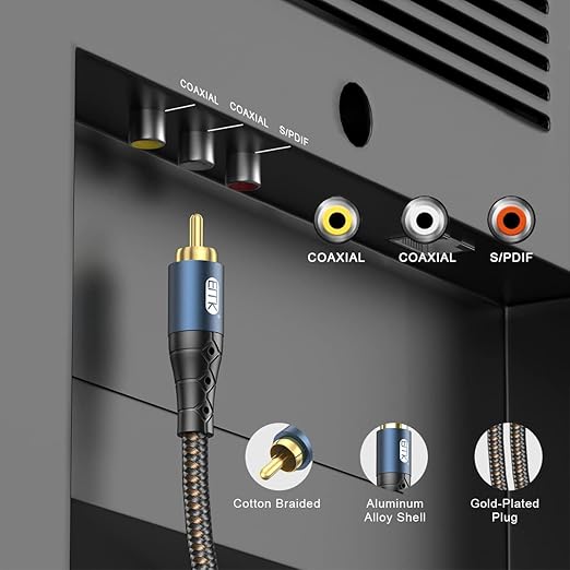 EMK Subwoofer Cable RCA to RCA Audio Cable 24K Gold-Plated Nylon Braided Double - Image 3