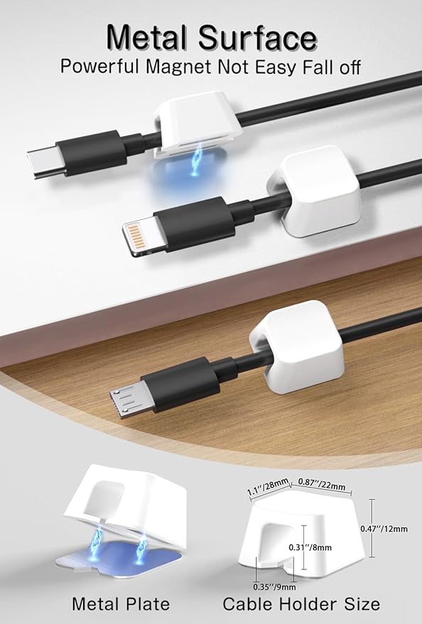 Viaky 8 Pack Magnetic Cable Clips, Large Size Under Desk Cable Management - Image 2