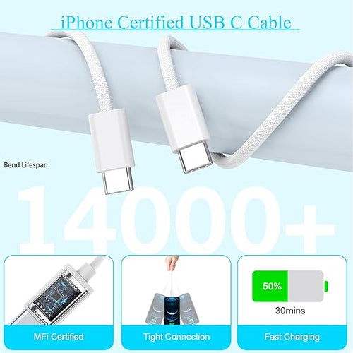 10FT Woven Cable for Apple 16 15, 60W 10Foot USB C to Type C Braided Charger - Image 2