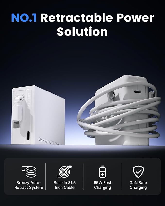 65W USB C Retractable Wall Charger - Image 2