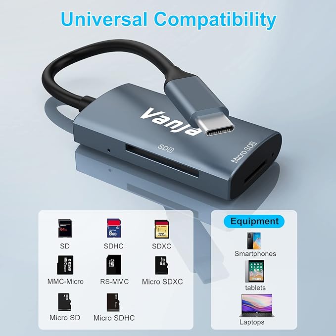 Vanja SD Card Reader USB C, High-Speed USB 3.0 Micro SD Card Adapter - Image 3