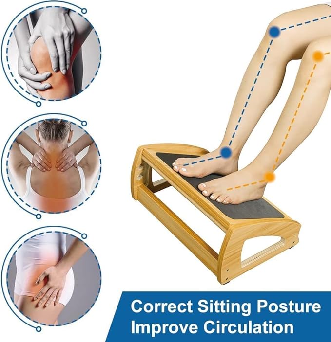 StrongTek Ergonomic Under Desk Footrest, 3 Adjustable Heights Wooden Office - Image 6