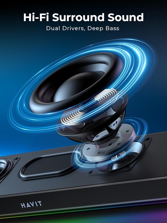 havit Computer Speakers for Desktop PC, HiFi Stereo, Poratble Bluetooth Speaker - Image 2