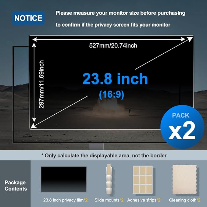 23.8 Inch Privacy Screen for Monitor Computer Screen Privacy Filter for 16:9 - Image 3